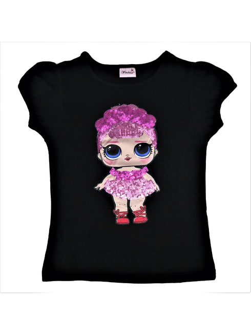 Girls Black LOL Sequins Short Sleeve Shirt 24M-10 - SophiasStyle.com